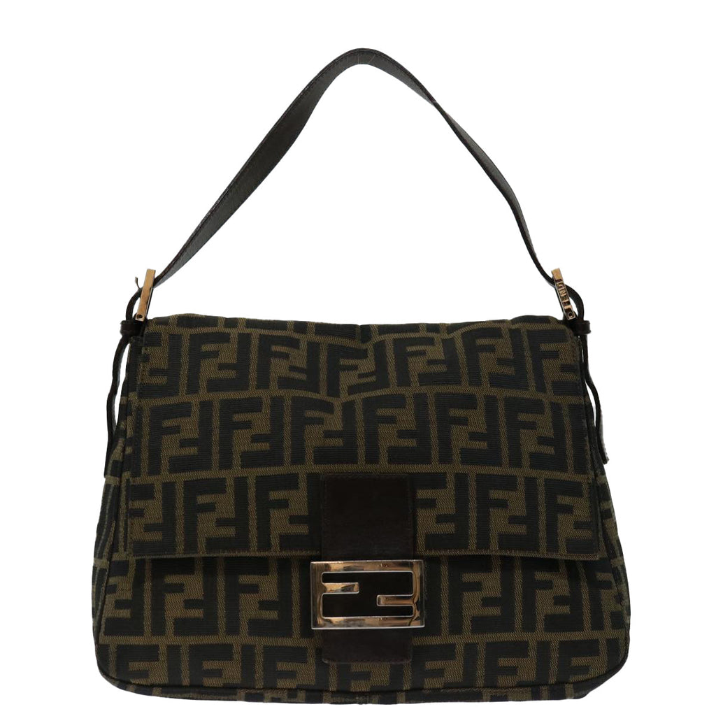 FENDI Zucca Canvas Mamma Baguette Shoulder Bag Black Brown68582