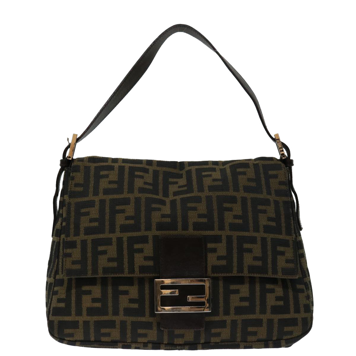 FENDI Zucca Canvas Mamma Baguette Shoulder Bag Black Brown68582