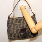 FENDI Zucca Canvas Mamma Baguette Shoulder Bag Black Brown68582