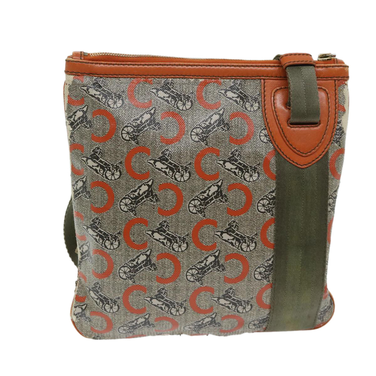 CELINE C Macadam Canvas Shoulder Bag Beige Auth 68593