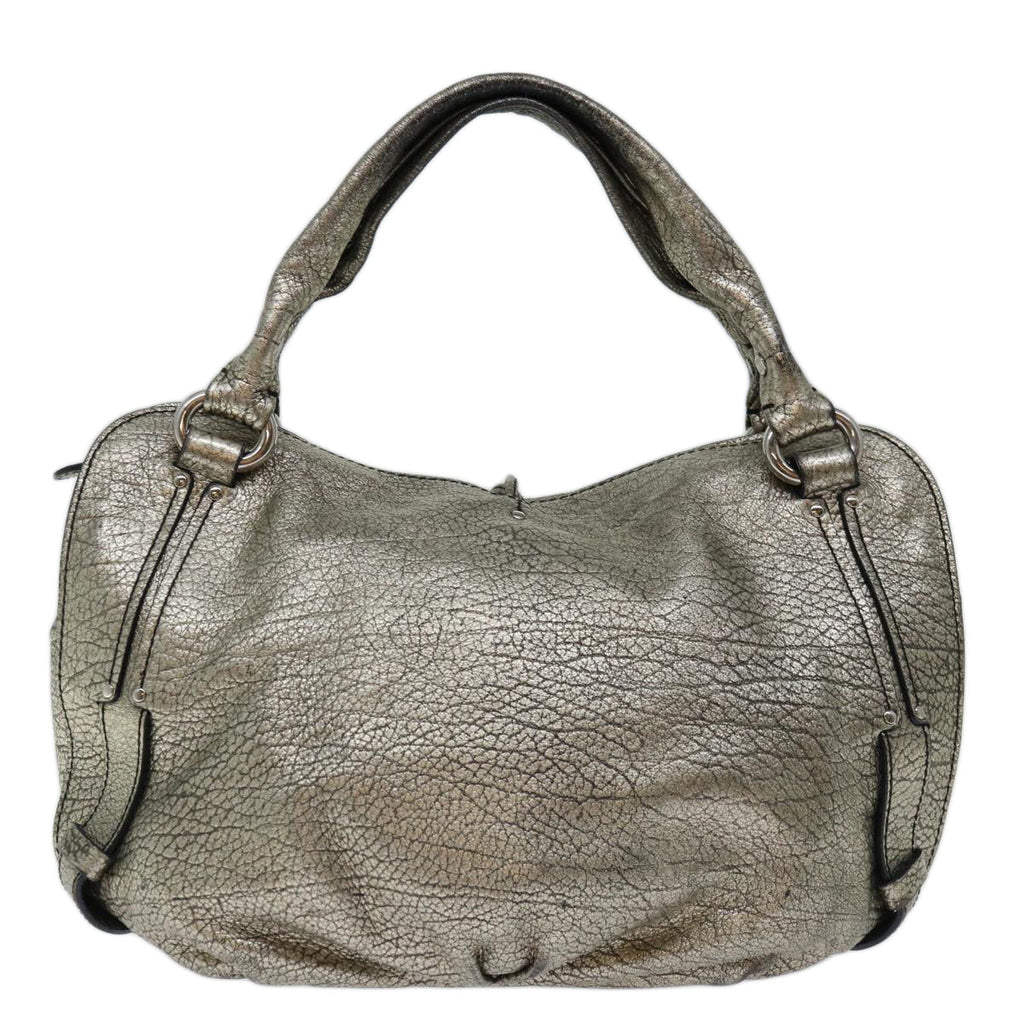 CELINE Hand Bag Leather Gold Auth 68608