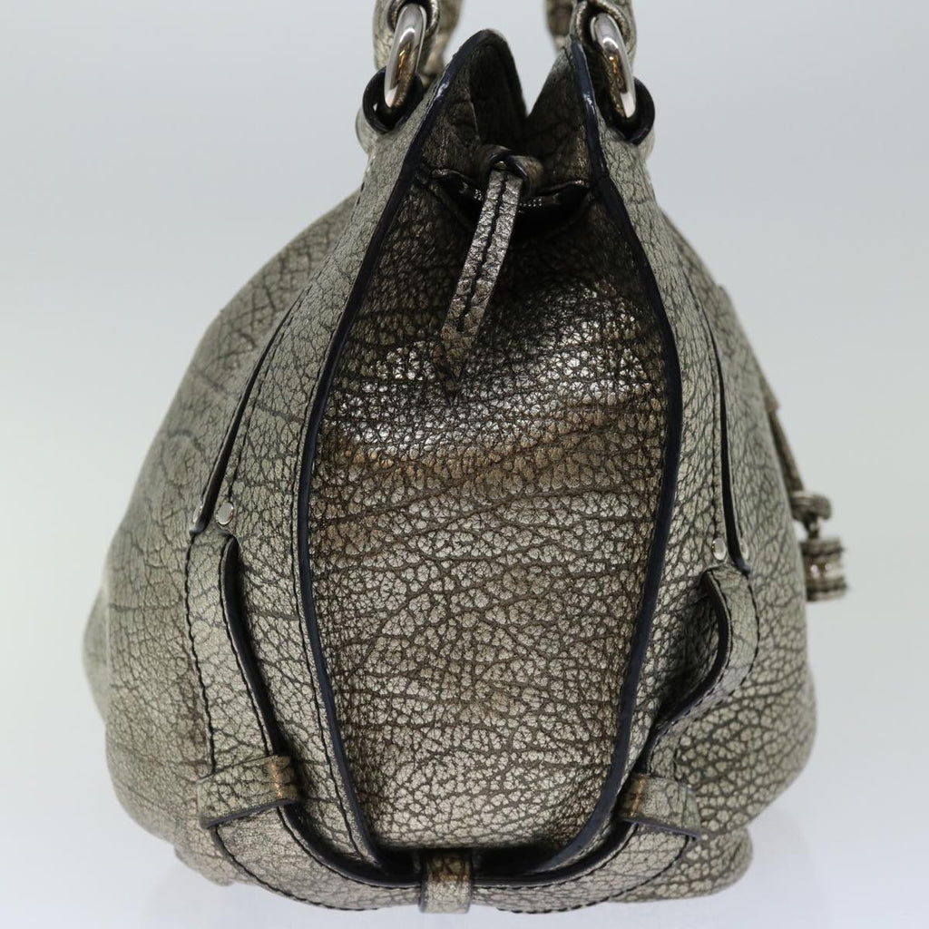 CELINE Hand Bag Leather Gold Auth 68608