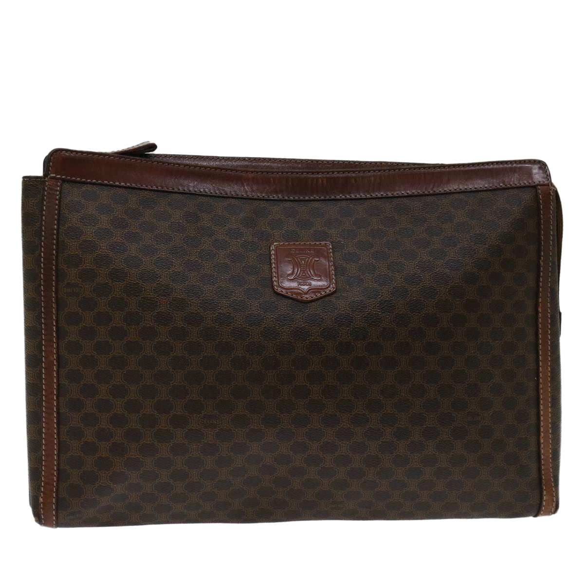 CELINE Macadam Canvas Clutch Bag PVC Brown Auth 68613