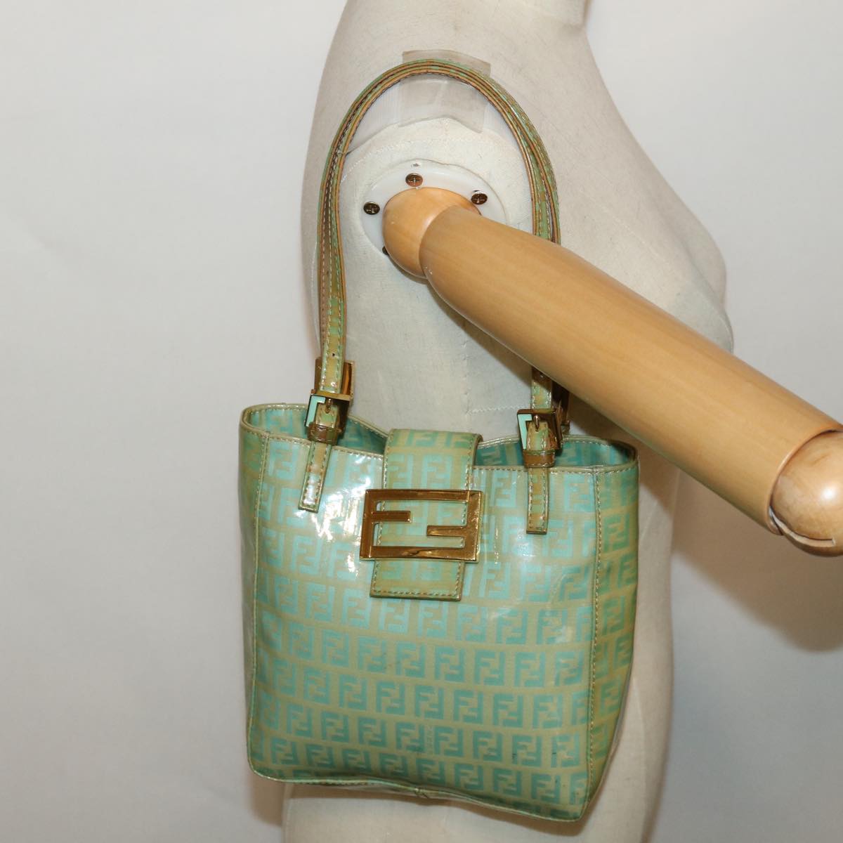 FENDI Zucchino Canvas Mamma Baguette Hand Bag Light Blue68640