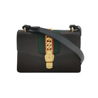 Gucci Sylvie Small Leather Shoulder Bag with Metal Buckle and Webbing Strap 250626781253279