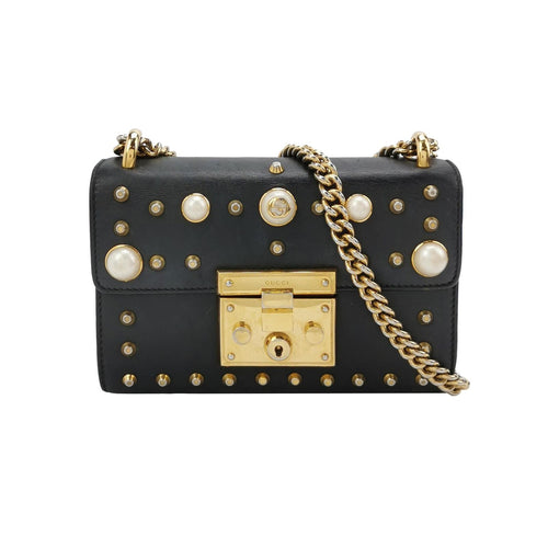 Gucci Padlock Small Leather Lock Pearl Studded Shoulder Bag 250504781177702