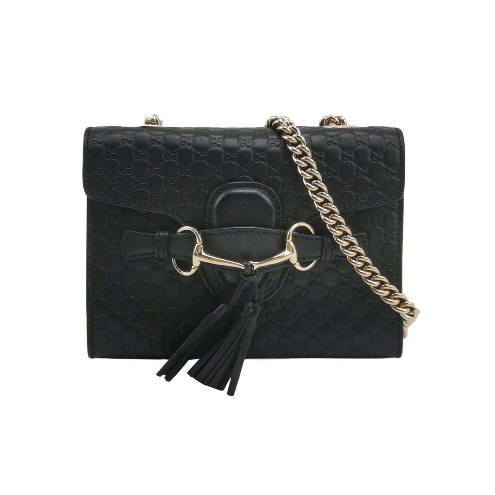 Gucci Emily Mini Leather Bag with Signature Embroidery and Tassel Horsebit Detail 250608781227817