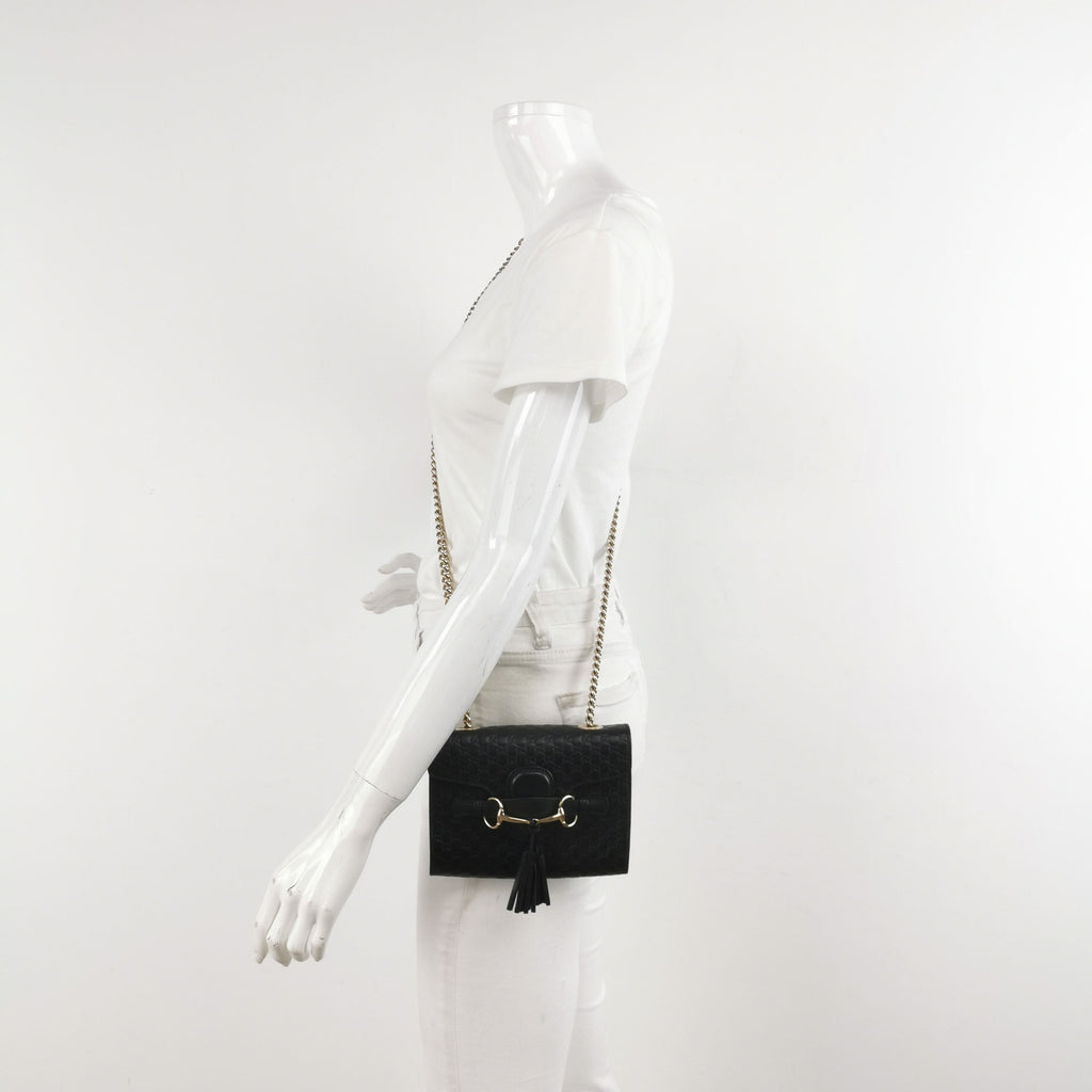 Gucci Emily Mini Leather Bag with Signature Embroidery and Tassel Horsebit Detail 250608781227817