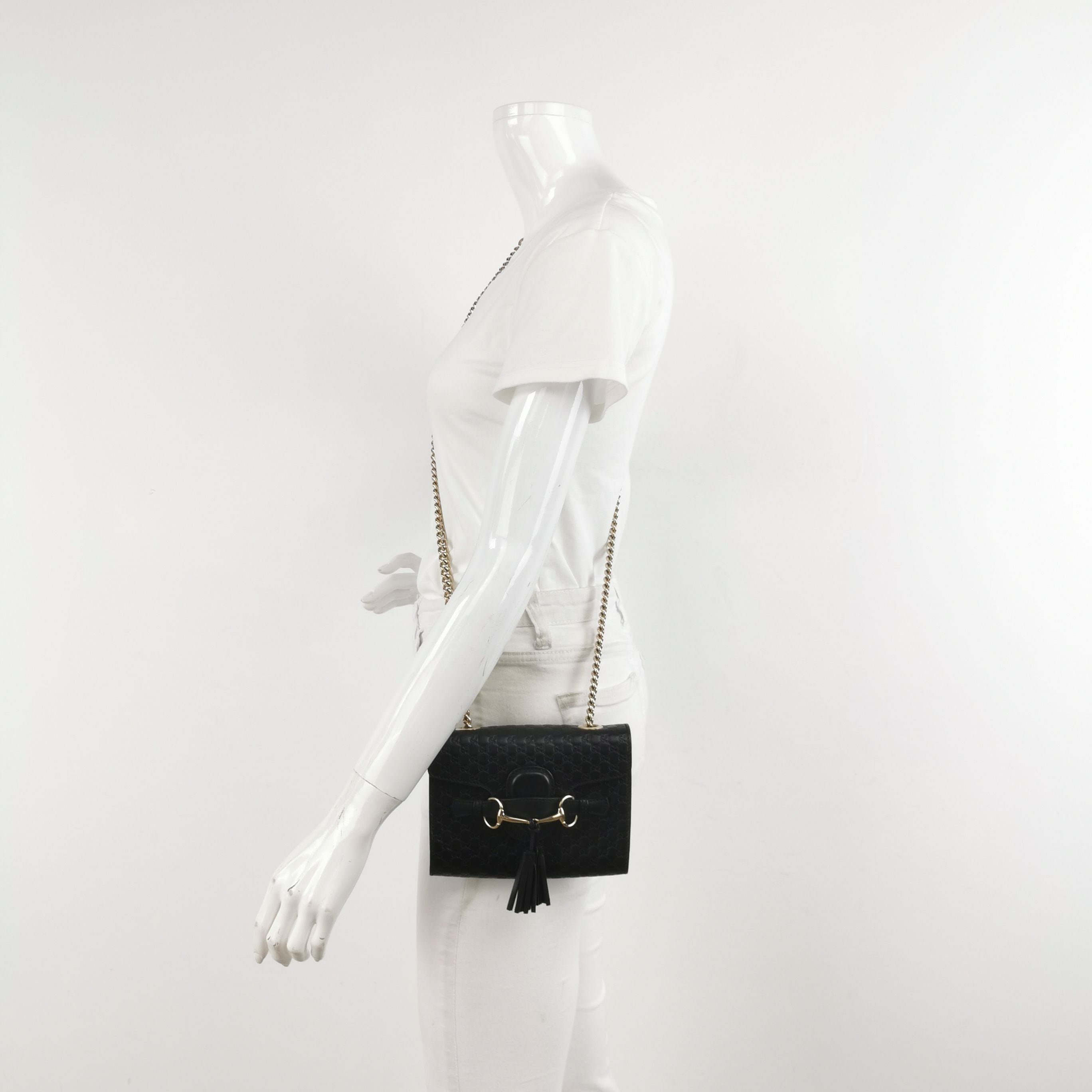 Gucci Emily Mini Leather Bag with Signature Embroidery and Tassel Horsebit Detail 250608781227817