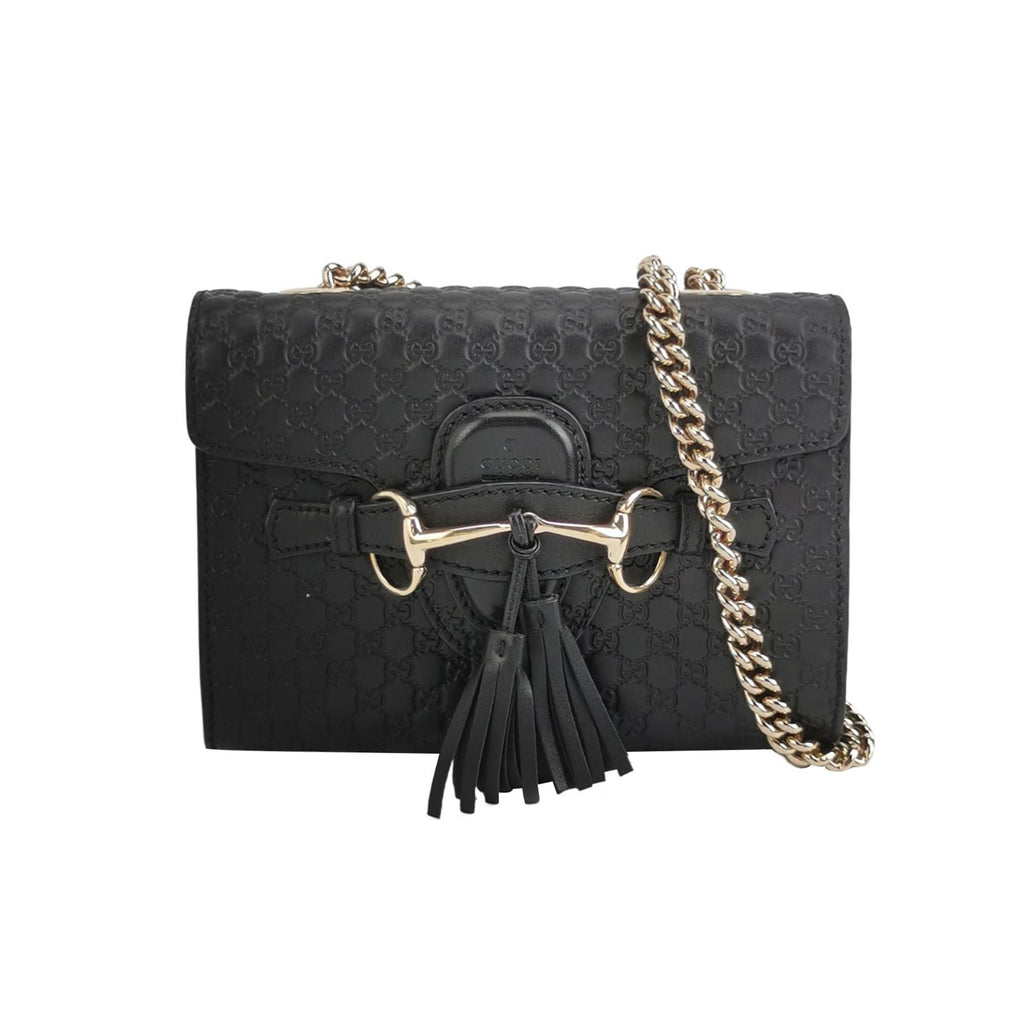 Gucci Emily Mini Signature Embossed Tassel Horsebit Crossbody Shoulder Bag 250525781207687