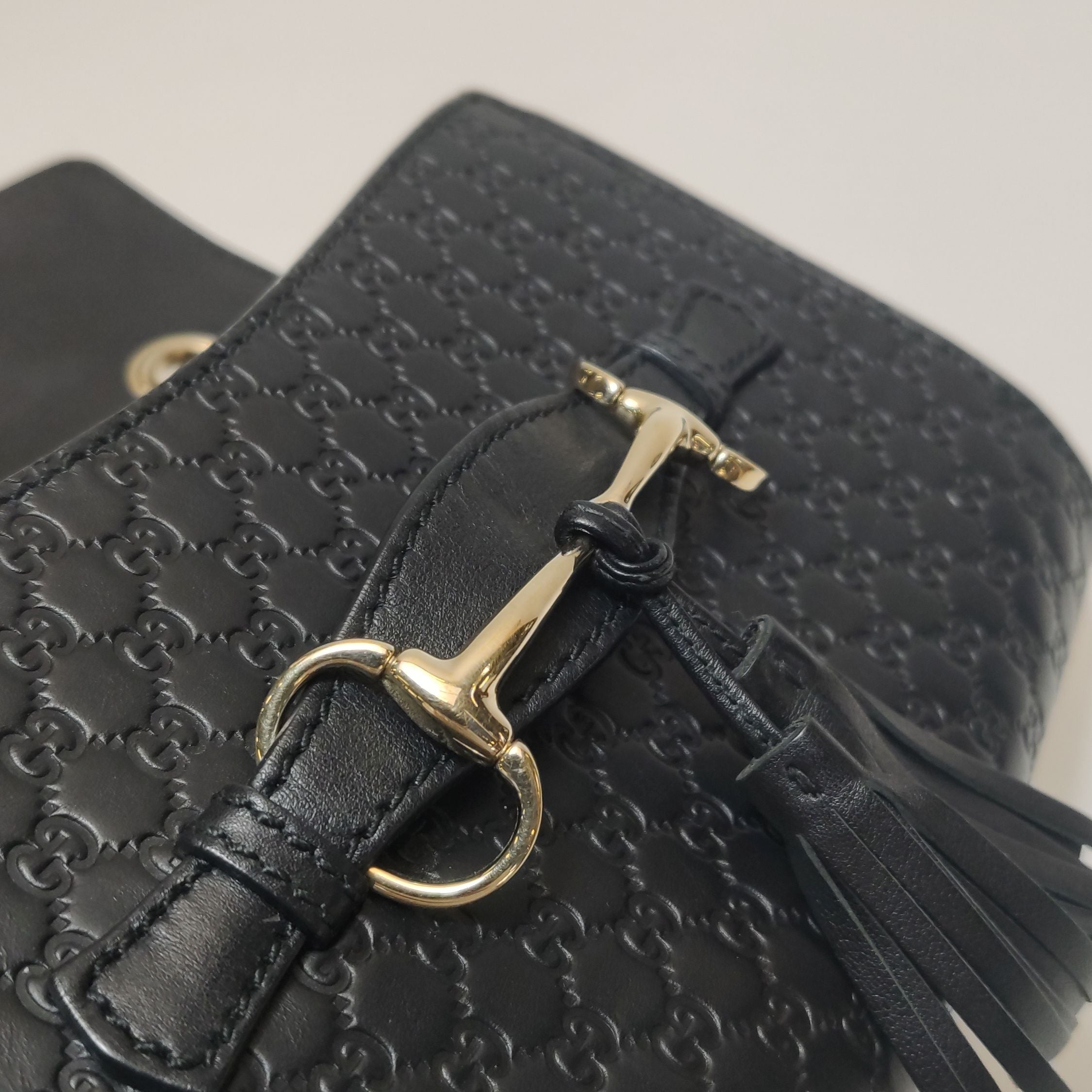 Gucci Emily Mini Signature Embossed Tassel Horsebit Crossbody Shoulder Bag 250525781207687