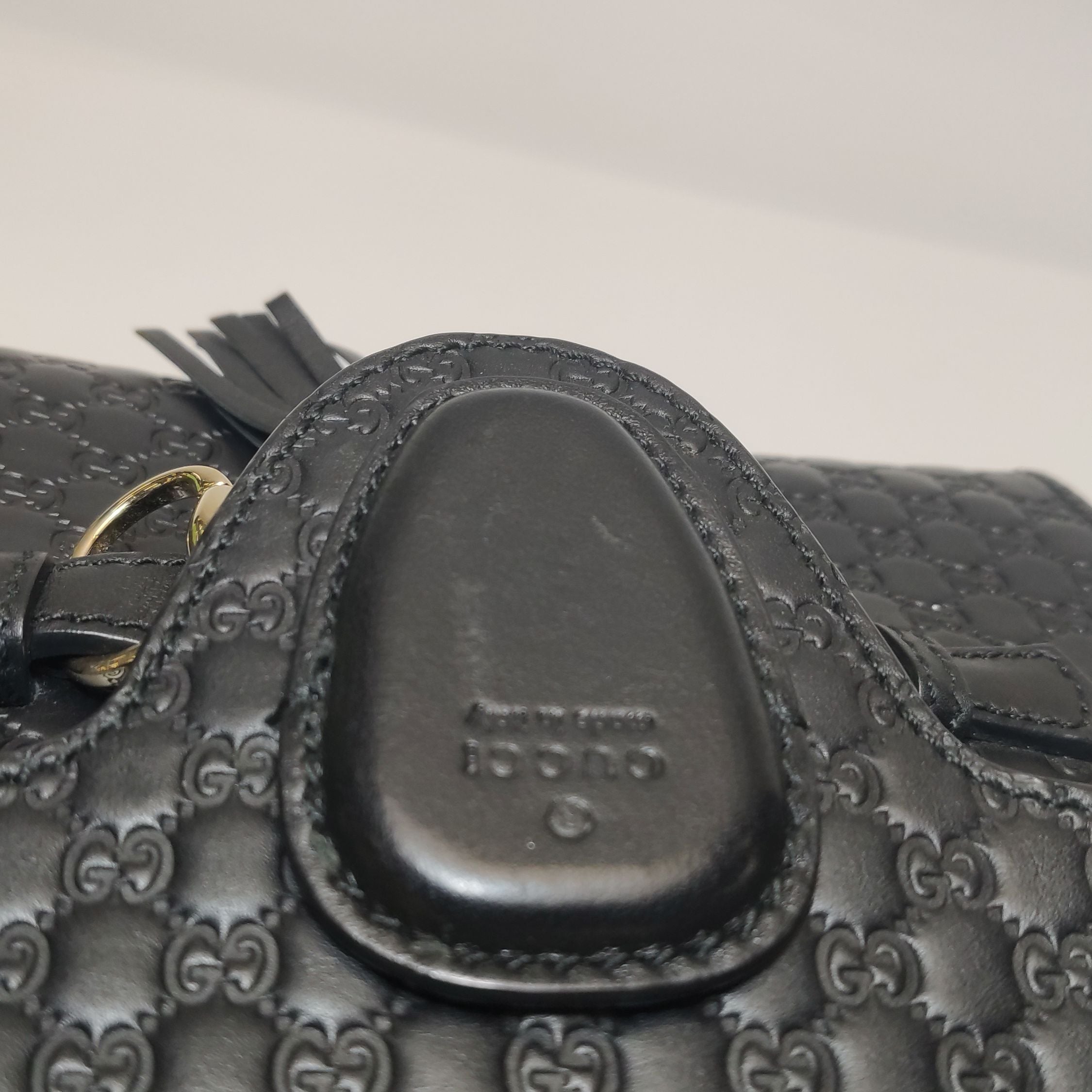 Gucci Emily Mini Signature Embossed Tassel Horsebit Crossbody Shoulder Bag 250525781207687