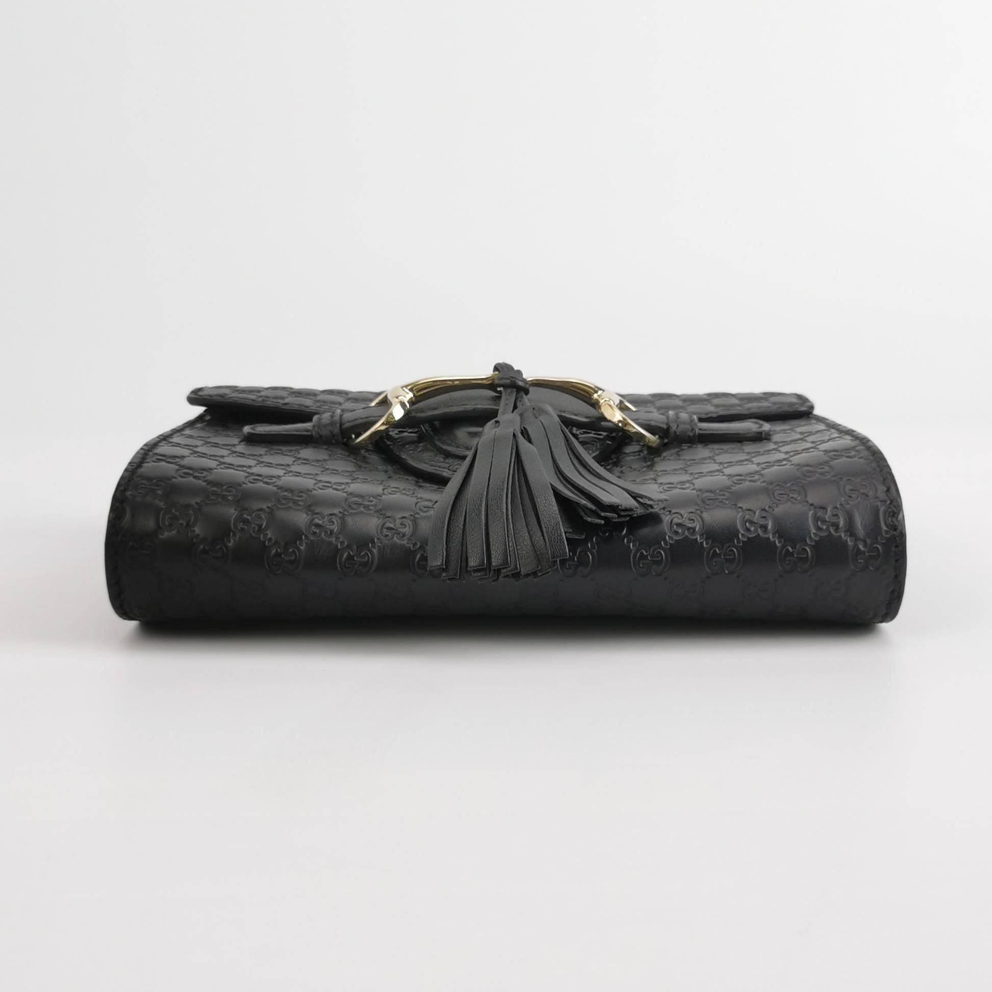 Gucci Emily Mini Signature Embossed Tassel Horsebit Crossbody Shoulder Bag 250525781207687