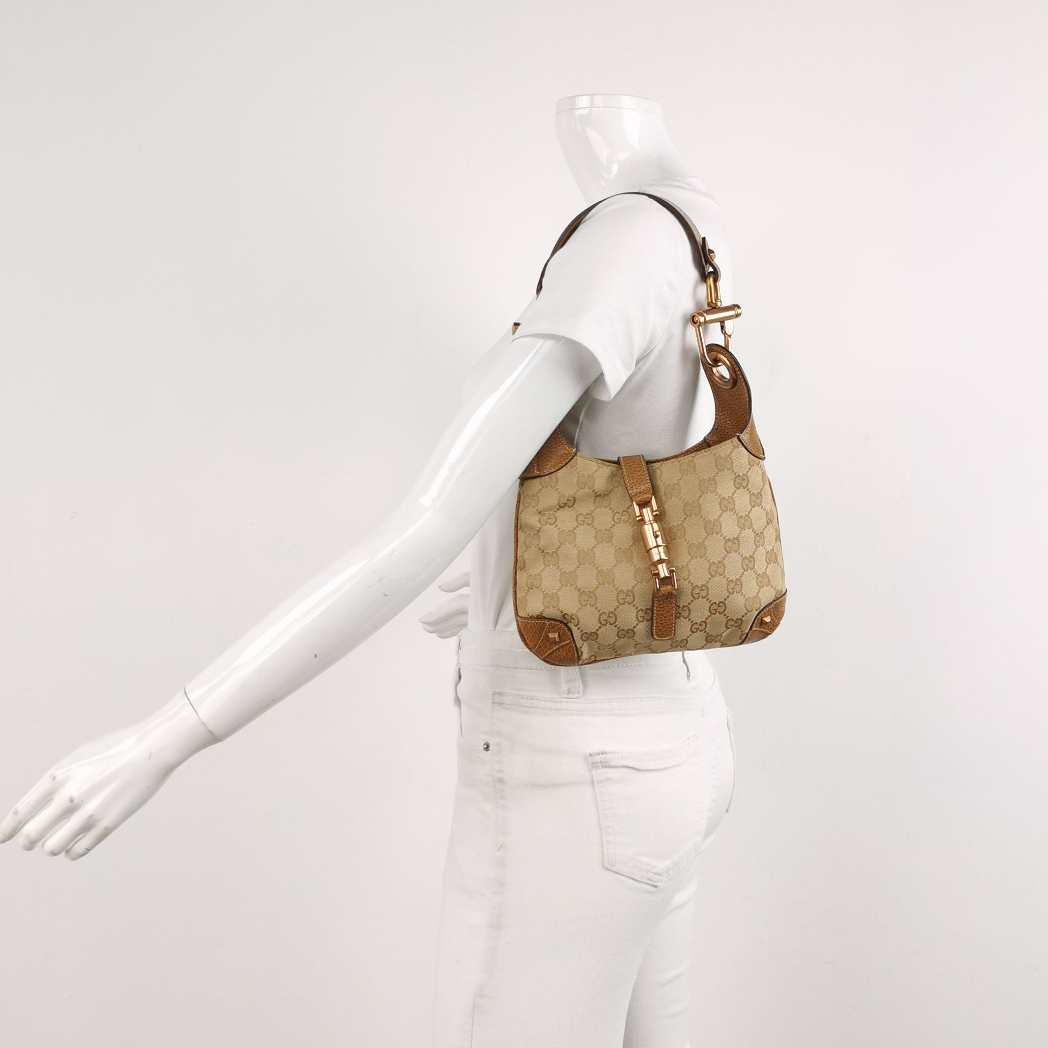 Gucci Jackie Leather Canvas GG Monogram Shoulder Bag 057851700215