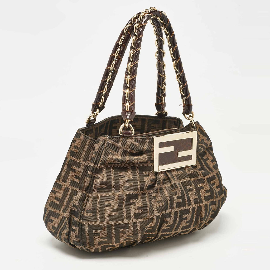Fendi Zucca Canvas And Patent Leather Small Mia Shoulder Bag