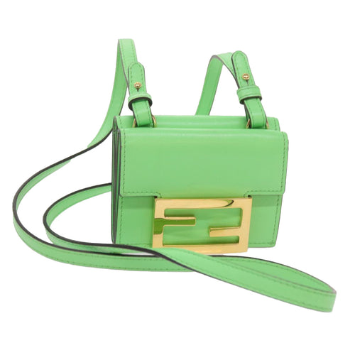 FENDI Mamma Baguette Shoulder Bag Leather Green68908A