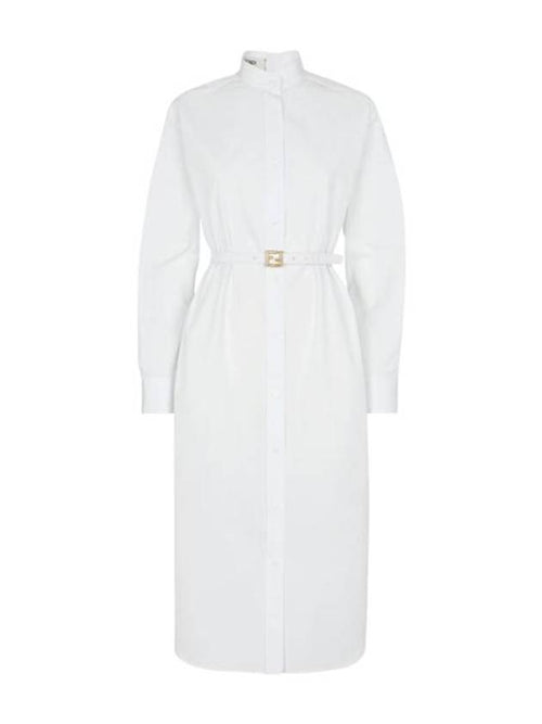 Fendi Cotton Poplin Midi Dress White