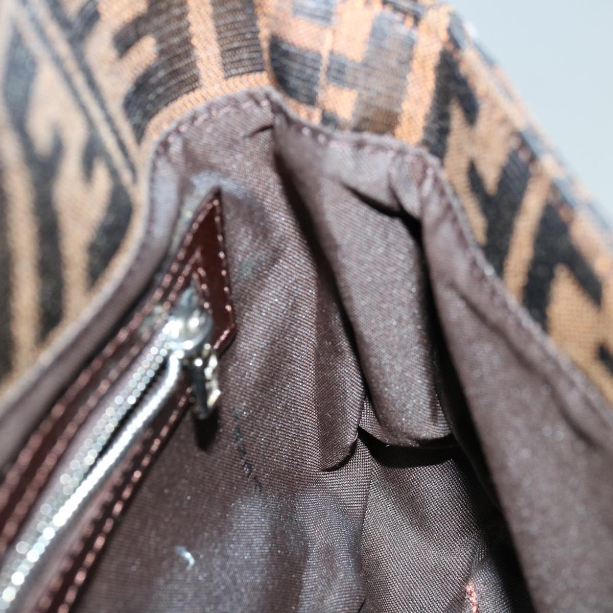 FENDI Zucca Canvas Mamma Baguette Shoulder Bag Black Brown68938A