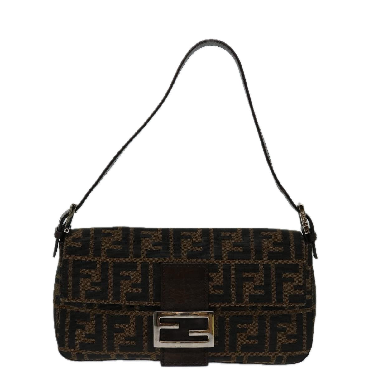 FENDI Zucca Canvas Mamma Baguette Shoulder Bag Black Brown68938A