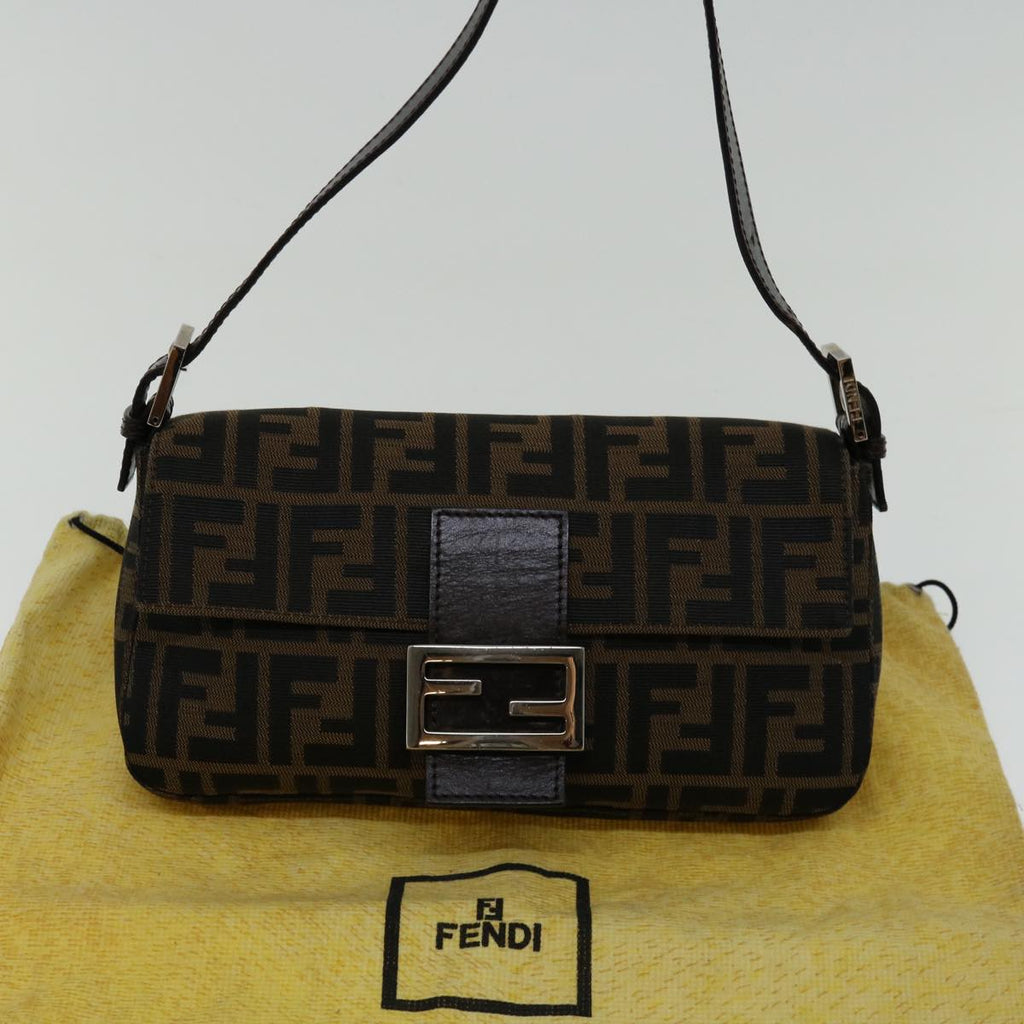 FENDI Zucca Canvas Mamma Baguette Shoulder Bag Black Brown68938A