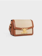 CELINE Teen Triomphe Textile Calfskin Shoulder Bag Natural Tan