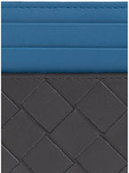 Bottega Veneta Intrecciato Two-Tone Card Wallet Blue Black