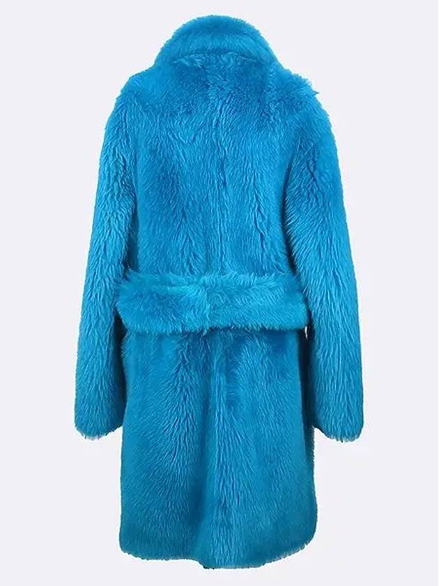 Bottega Veneta 680332 V1DS0 4467 Blue Shearling Fur Lambskin Women s Belt Coat