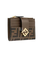 Fendi FF Diamond Embossed Logo Zip Card Holder Brown