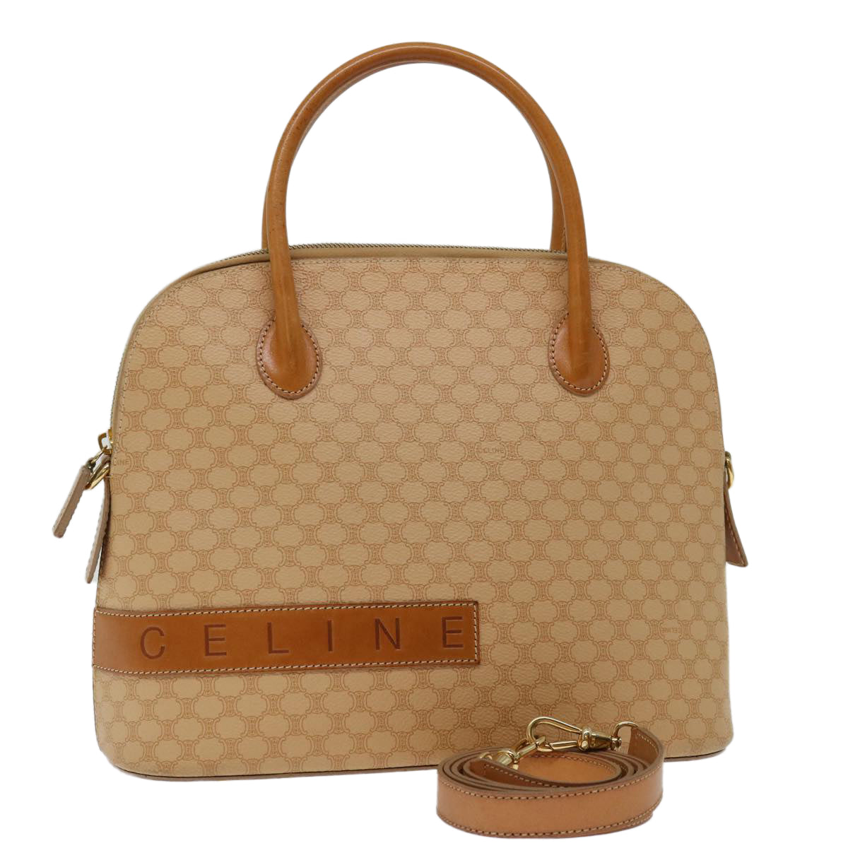 CELINE Macadam Canvas Hand Bag PVC Leather 2way Beige  69018
