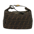 FENDI Zucca Canvas Vanity Hand Bag Brown Black69040