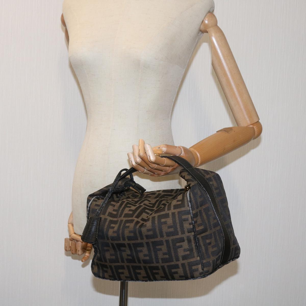 FENDI Zucca Canvas Vanity Hand Bag Brown Black69040