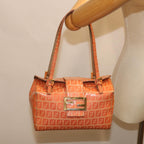FENDI Zucchino Canvas Mamma Baguette Shoulder Bag Orange69113