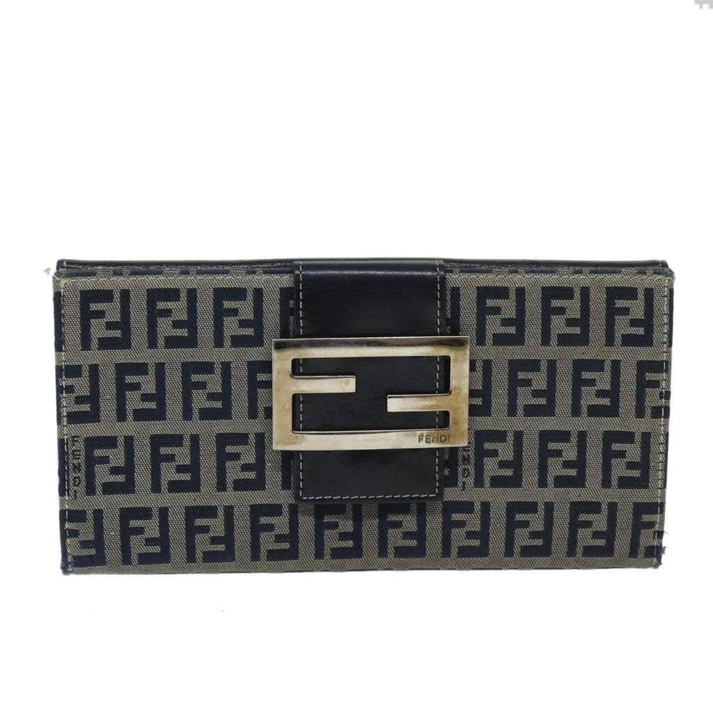 FENDI Zucchino Canvas Long Wallet Navy69136