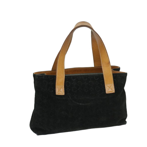 CELINE C Macadam Canvas Hand Bag Suede Black Brown  69140