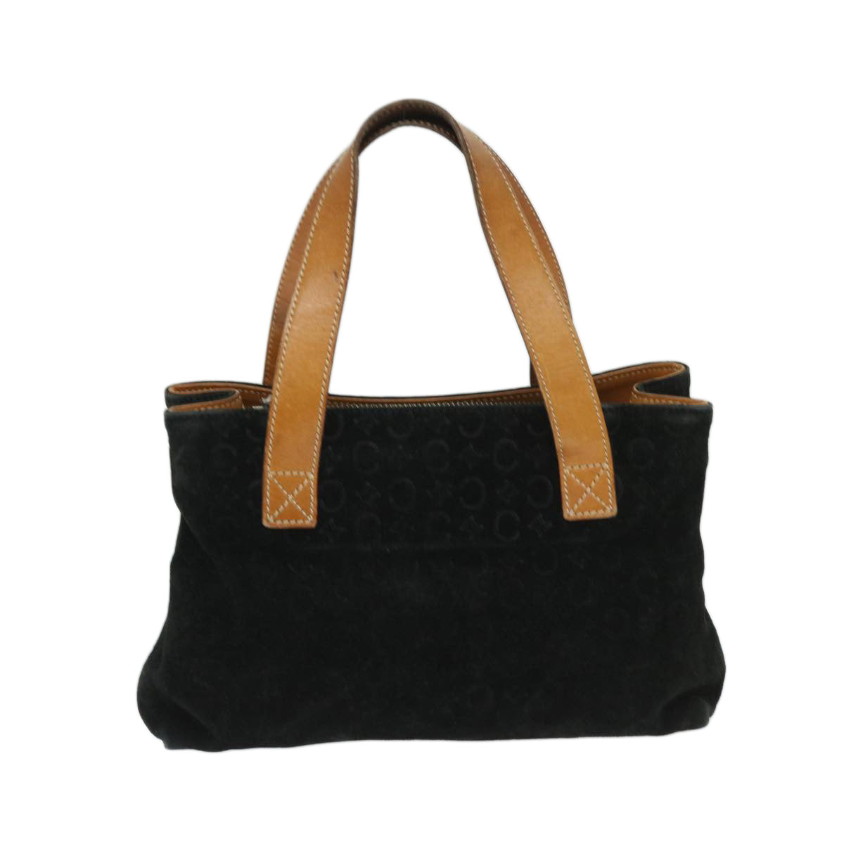 CELINE C Macadam Canvas Hand Bag Suede Black Brown  69140