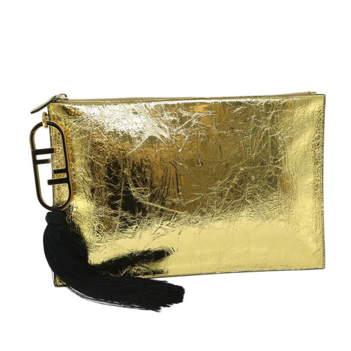 FENDI Clutch Bag Leather Gold Tone 8N017869145A