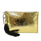 FENDI Clutch Bag Leather Gold Tone 8N017869145A