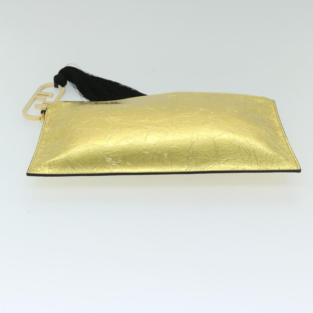 FENDI Clutch Bag Leather Gold Tone 8N017869145A