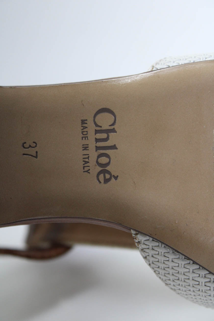 Chloe Womens Weave Embossed Leather Flat Ankle Strap Sandals White