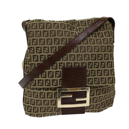FENDI Zucchino Canvas Mammaget Shoulder Bag Beige69329