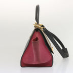 CELINE Trapeze Hand Bag Leather 2way Beige Pink Auth 69339