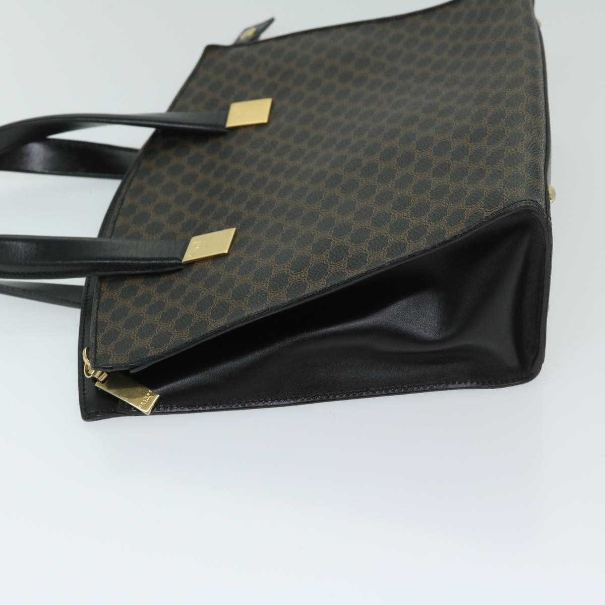 CELINE Macadam Canvas Hand Bag PVC Black Auth 69372