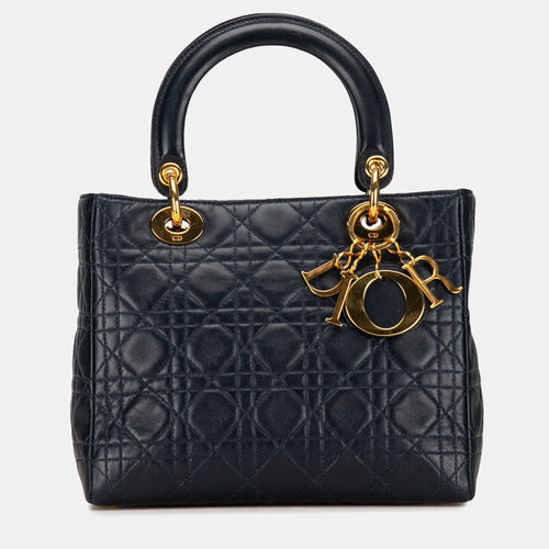 Dior Black Lambskin Leather Medium Cannage Lady Tote Bag