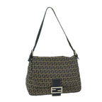 FENDI Zucchino Canvas Mamma Baguette Shoulder Bag Navy69434