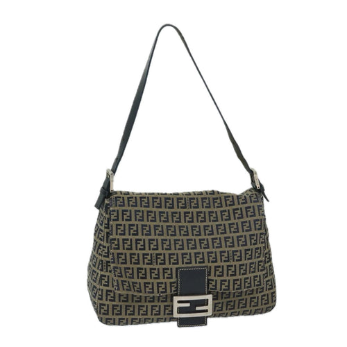 FENDI Zucchino Canvas Mamma Baguette Shoulder Bag Navy69434