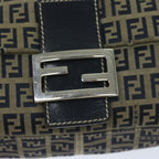 FENDI Zucchino Canvas Mamma Baguette Shoulder Bag Navy69434