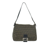 FENDI Zucchino Canvas Mamma Baguette Shoulder Bag Navy69434
