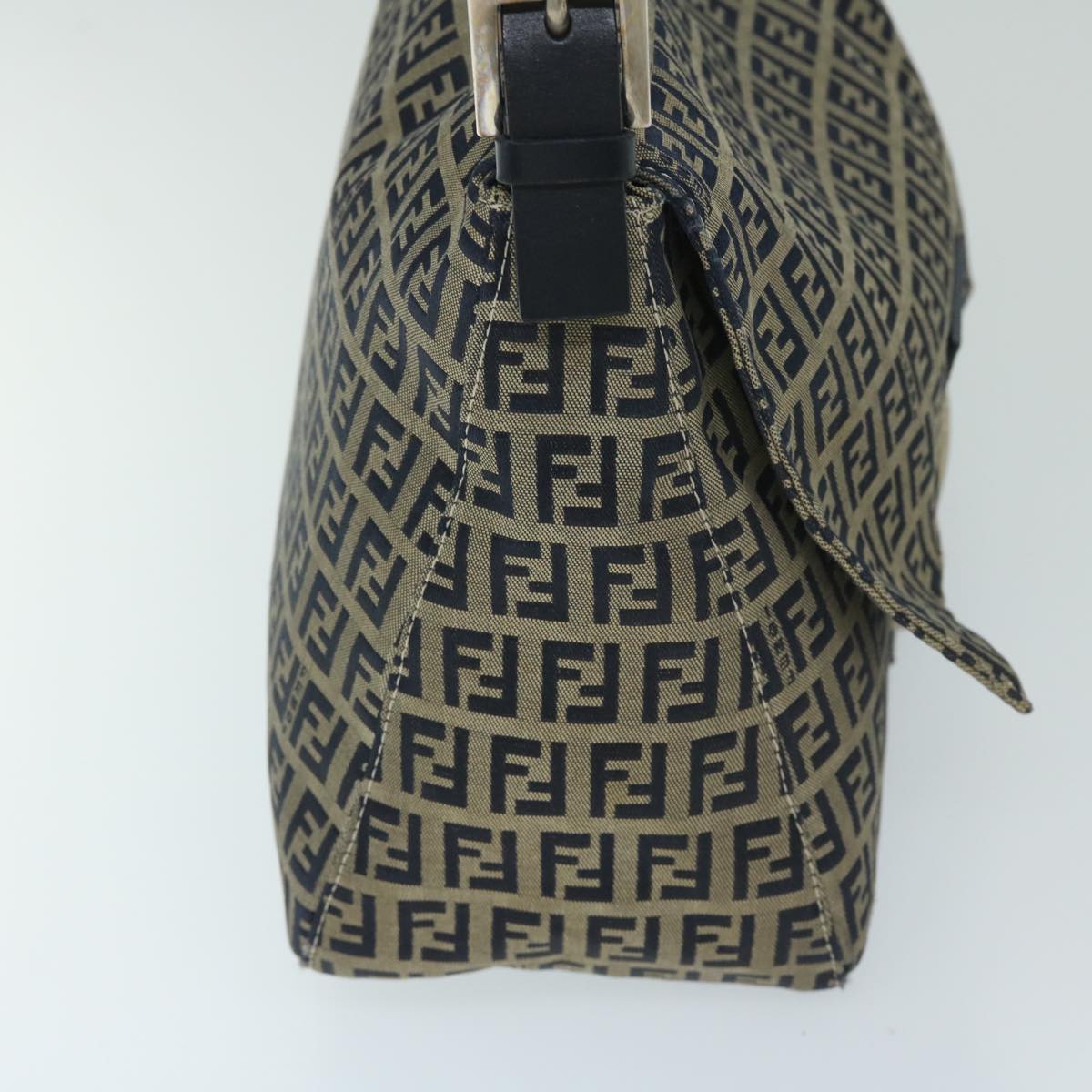 FENDI Zucchino Canvas Mamma Baguette Shoulder Bag Navy69434