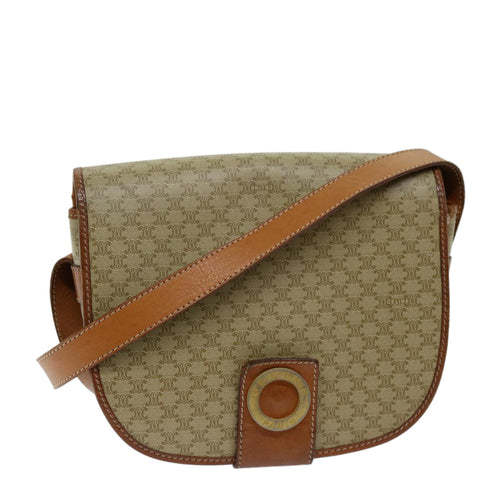 CELINE Macadam Canvas Shoulder Bag Beige Auth 69533