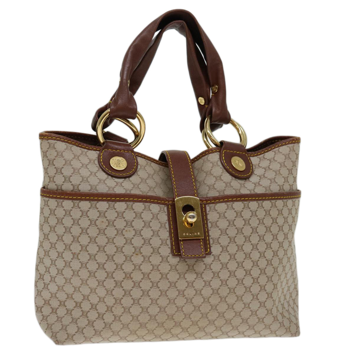 CELINE Macadam Canvas Hand Bag Beige  69629